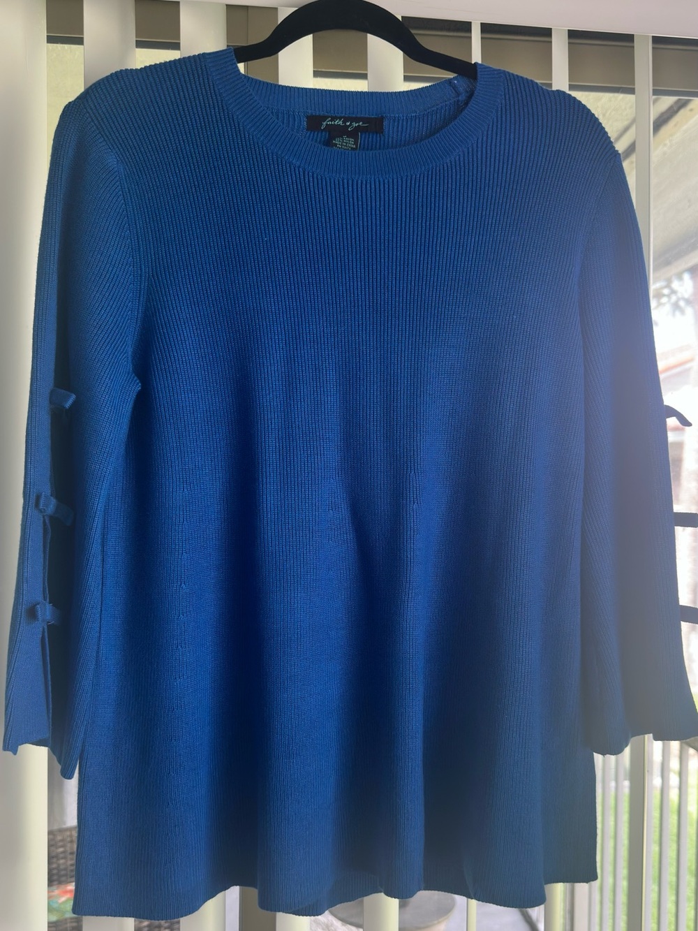 Teal Crewneck Sweater with Sleeve Tie Detail